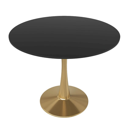 31 Round Dining Table for 4 with MDF Wood Tabletop in Gold Steel Base for Kitchen & Dining Room