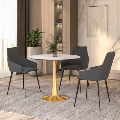 31 Round Dining Table for 4 with MDF Wood Tabletop in Gold Steel Base for Kitchen & Dining Room