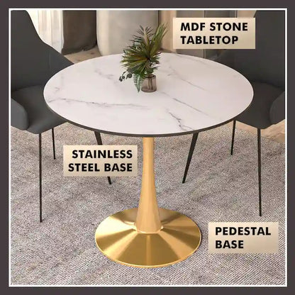 31 Round Dining Table for 4 with MDF Wood Tabletop in Gold Steel Base for Kitchen & Dining Room