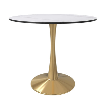 31 Round Dining Table for 4 with MDF Wood Tabletop in Gold Steel Base for Kitchen & Dining Room