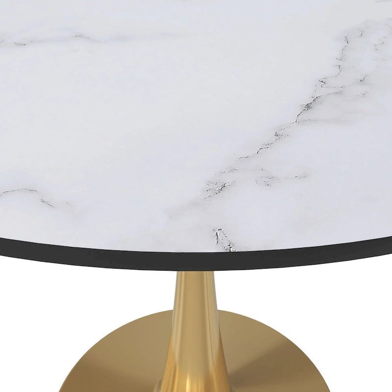 31 Round Dining Table for 4 with MDF Wood Tabletop in Gold Steel Base for Kitchen & Dining Room