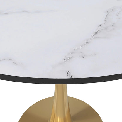 31 Round Dining Table for 4 with MDF Wood Tabletop in Gold Steel Base for Kitchen & Dining Room