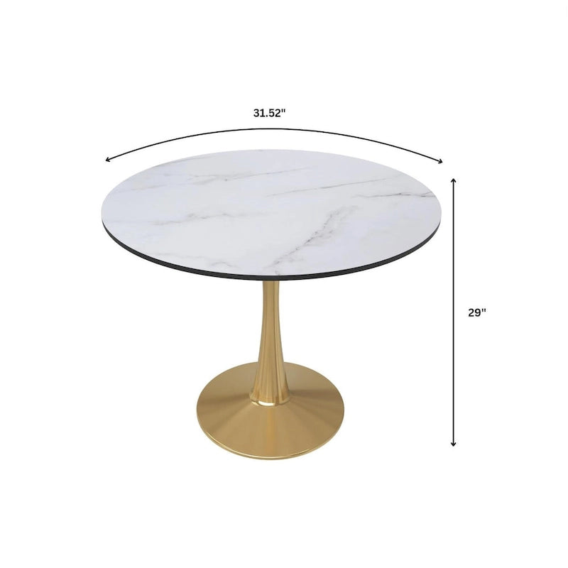 31 Round Dining Table for 4 with MDF Wood Tabletop in Gold Steel Base for Kitchen & Dining Room
