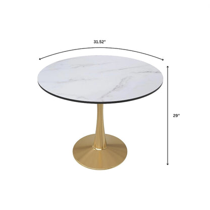 31 Round Dining Table for 4 with MDF Wood Tabletop in Gold Steel Base for Kitchen & Dining Room