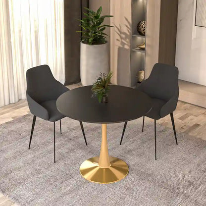 31 Round Dining Table for 4 with MDF Wood Tabletop in Gold Steel Base for Kitchen & Dining Room