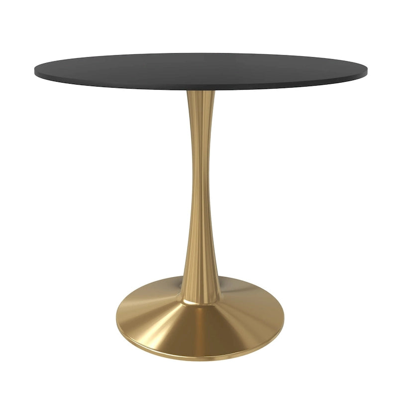 31 Round Dining Table for 4 with MDF Wood Tabletop in Gold Steel Base for Kitchen & Dining Room