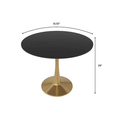 31 Round Dining Table for 4 with MDF Wood Tabletop in Gold Steel Base for Kitchen & Dining Room
