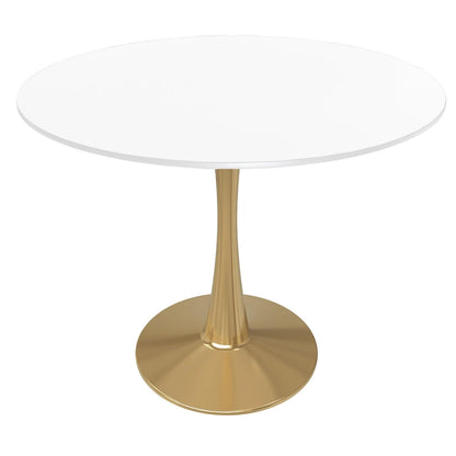 31 Round Dining Table for 4 with MDF Wood Tabletop in Gold Steel Base for Kitchen & Dining Room