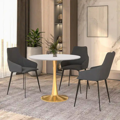 31 Round Dining Table for 4 with MDF Wood Tabletop in Gold Steel Base for Kitchen & Dining Room
