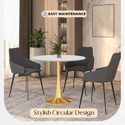 31 Round Dining Table for 4 with MDF Wood Tabletop in Gold Steel Base for Kitchen & Dining Room