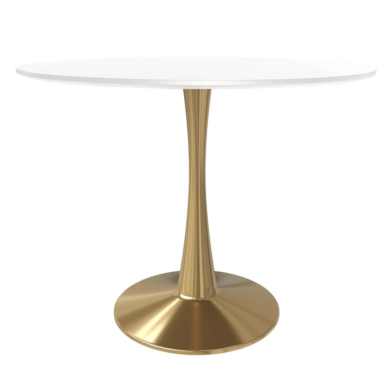 31 Round Dining Table for 4 with MDF Wood Tabletop in Gold Steel Base for Kitchen & Dining Room