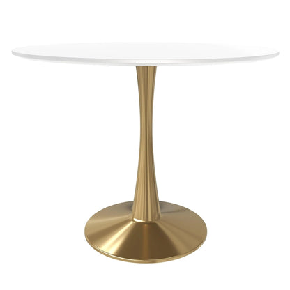 31 Round Dining Table for 4 with MDF Wood Tabletop in Gold Steel Base for Kitchen & Dining Room