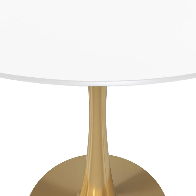 31 Round Dining Table for 4 with MDF Wood Tabletop in Gold Steel Base for Kitchen & Dining Room