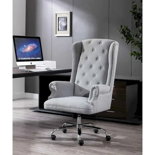 Wingback Office Chair For Desk, Linen Upholstery