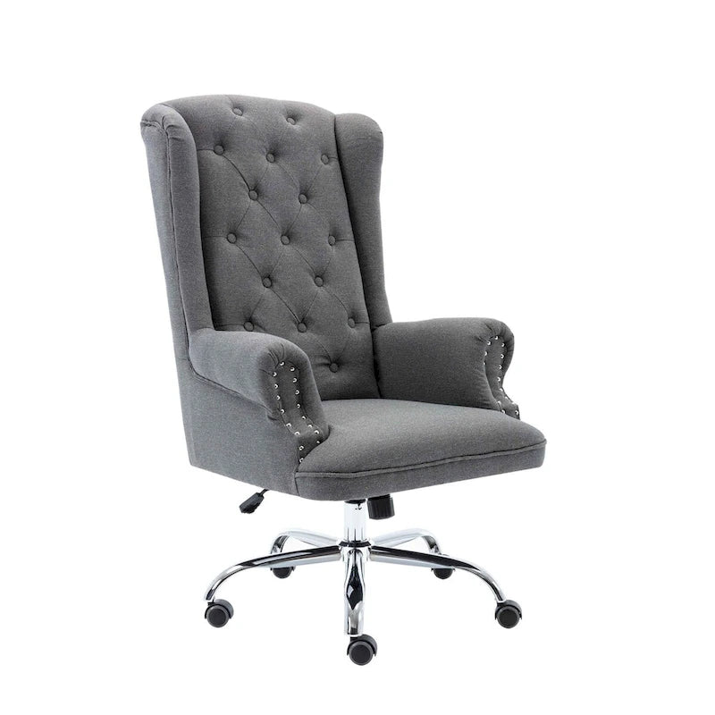 Wingback Office Chair For Desk, Linen Upholstery