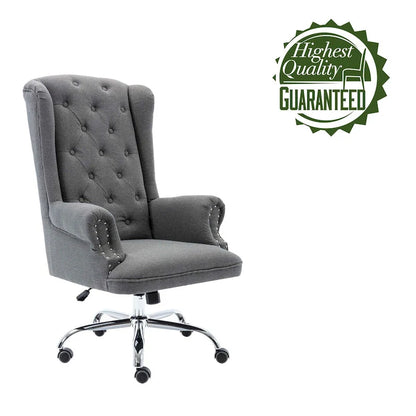 Wingback Office Chair For Desk, Linen Upholstery
