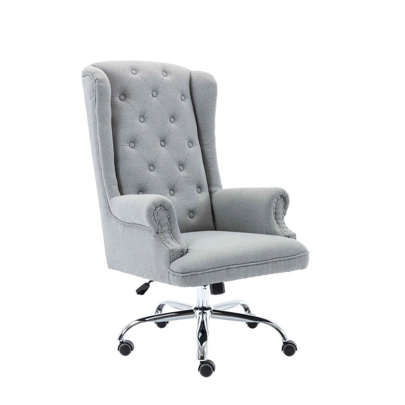 Wingback Office Chair For Desk, Linen Upholstery