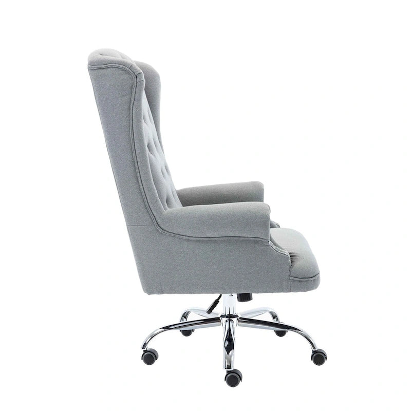 Wingback Office Chair For Desk, Linen Upholstery
