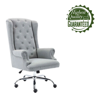 Wingback Office Chair For Desk, Linen Upholstery