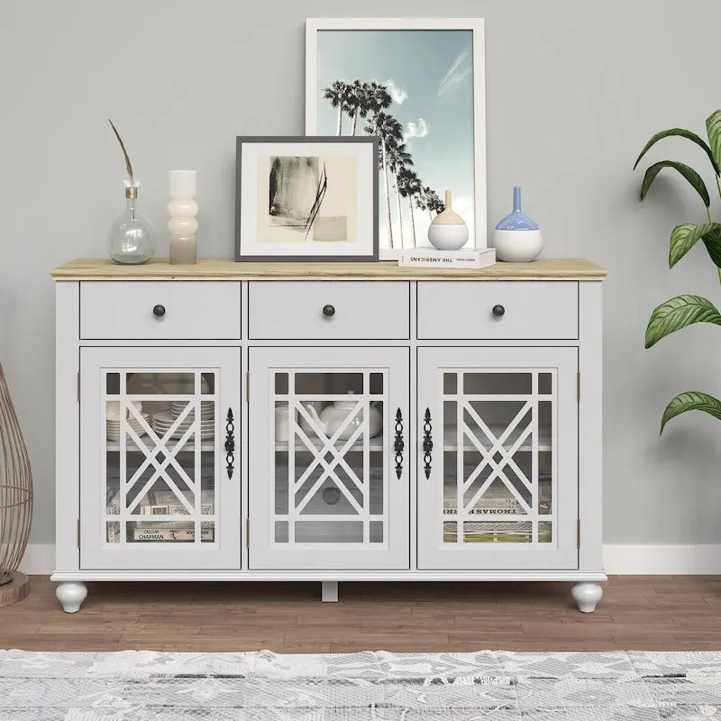 55 Vintage Style Kitchen Accent Buffet Sideboard Cabinet w/ Drawers - 55 in Width