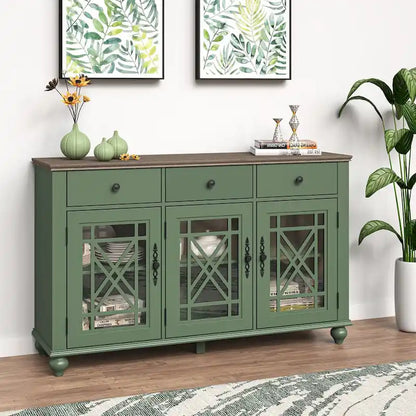55 Vintage Style Kitchen Accent Buffet Sideboard Cabinet w/ Drawers - 55 in Width
