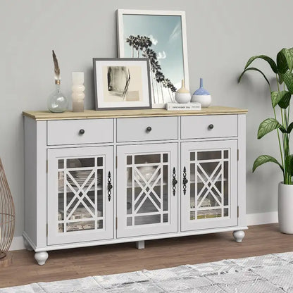 55 Vintage Style Kitchen Accent Buffet Sideboard Cabinet w/ Drawers - 55 in Width
