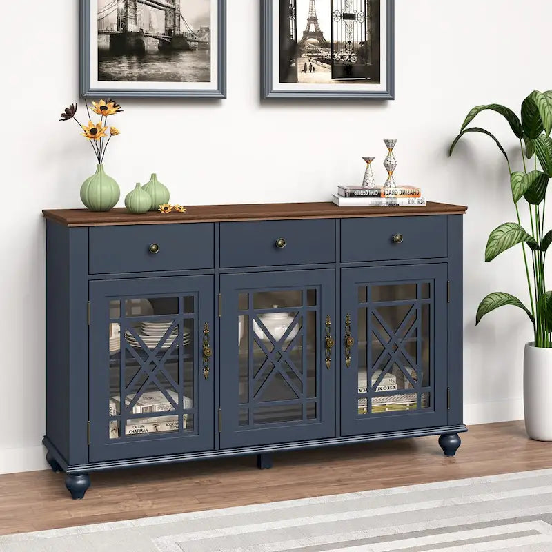 55 Vintage Style Kitchen Accent Buffet Sideboard Cabinet w/ Drawers - 55 in Width