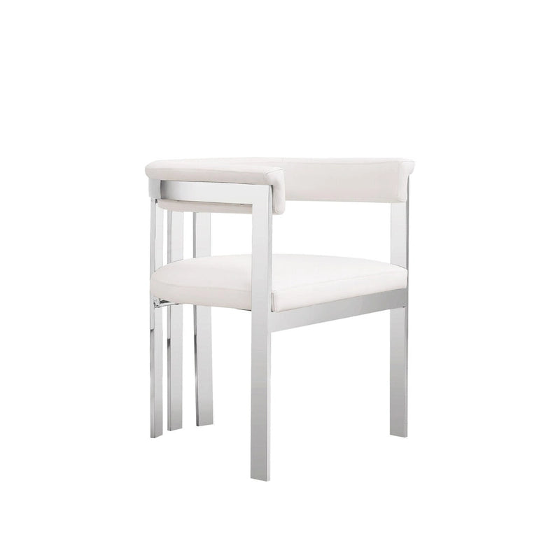 25 Inch Dining Chair, White Faux Leather, Stainless Steel Frame