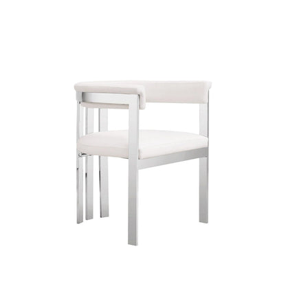25 Inch Dining Chair, White Faux Leather, Stainless Steel Frame