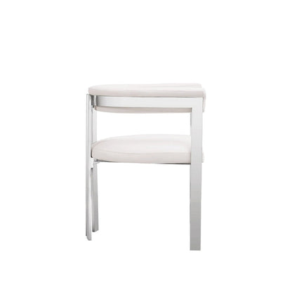25 Inch Dining Chair, White Faux Leather, Stainless Steel Frame